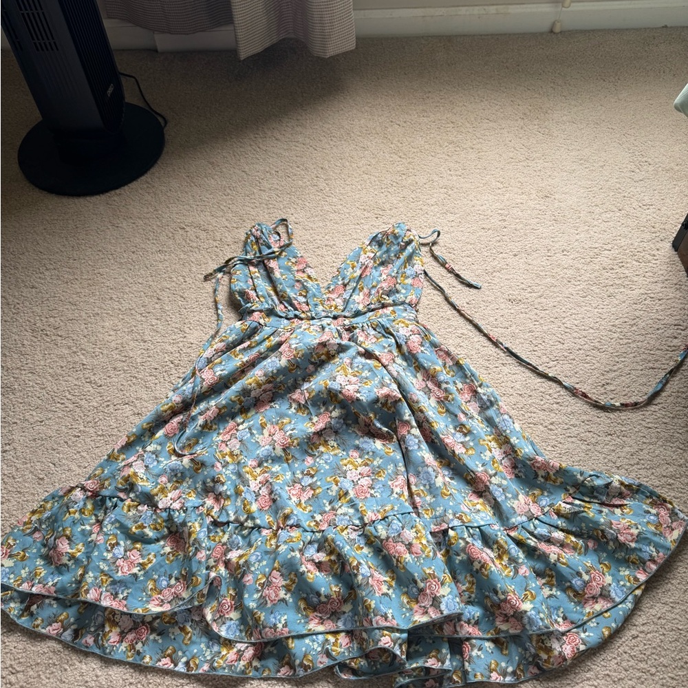 SHEIN Blue Ruffled Tiered Sundress